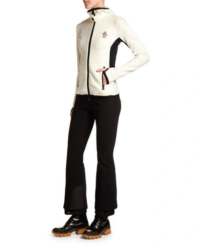 Shop Moncler Hooded Fleece Zip Cardigan In White