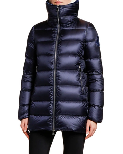 Shop Moncler Torcon Contrast-collar Puffer Coat In Navy