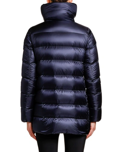 Shop Moncler Torcon Contrast-collar Puffer Coat In Navy