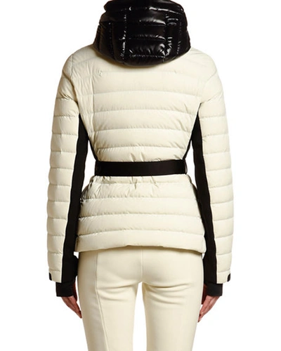 Shop Moncler Channel-quilt Tricolor-zip Jacket W/ Belt In Ivory
