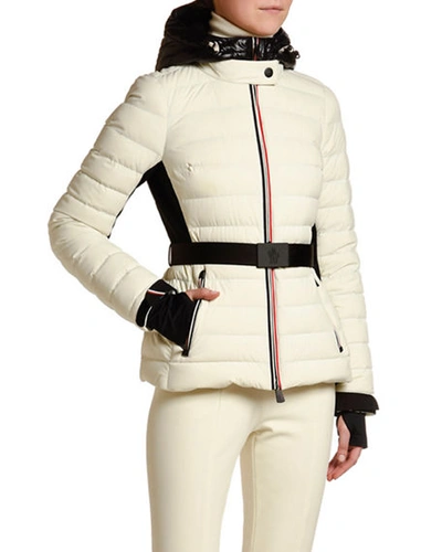 Shop Moncler Channel-quilt Tricolor-zip Jacket W/ Belt In Ivory