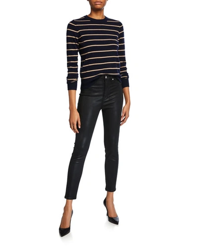 Shop 7 For All Mankind The High Waist Ankle Skinny Jeans In Black Coated