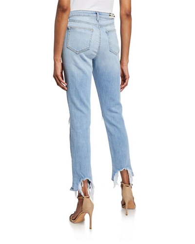 Shop L Agence High Line High-rise Distressed Skinny Jeans With Shredded Hem In Classic Brasie