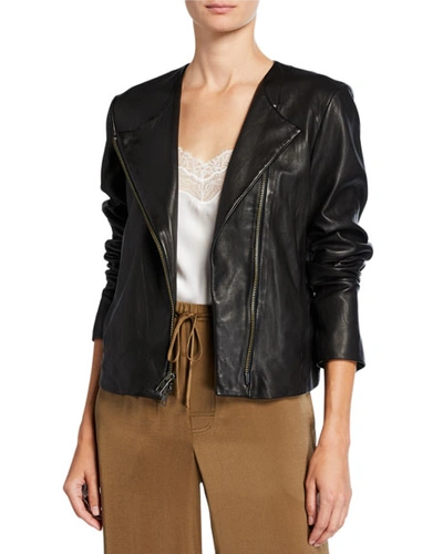 Shop Vince Cross-front Leather Moto Jacket In Black