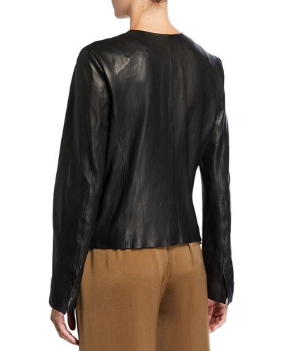 Shop Vince Cross-front Leather Moto Jacket In Black