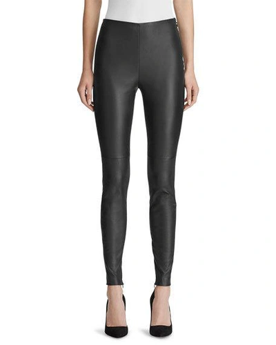 Shop Ralph Lauren Eleanora Leather Skinny Pants In Black