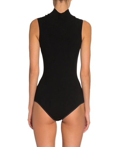 Shop Alaïa Sleeveless Wool Turtleneck Bodysuit In Black