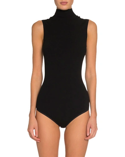 Shop Alaïa Sleeveless Wool Turtleneck Bodysuit In Black