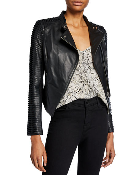 Lamarque Azra Leather Moto Jacket In Black | ModeSens