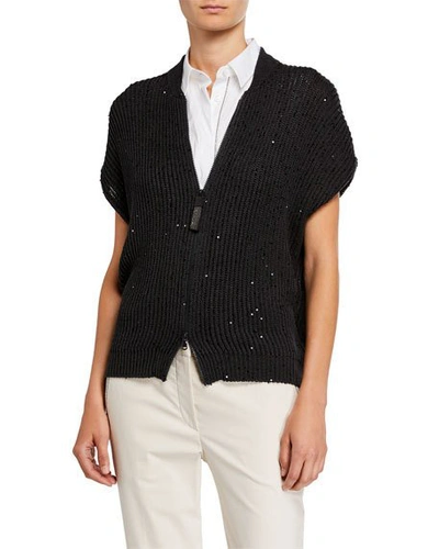 Shop Brunello Cucinelli Sequined English-ribbed Cardigan In Gray