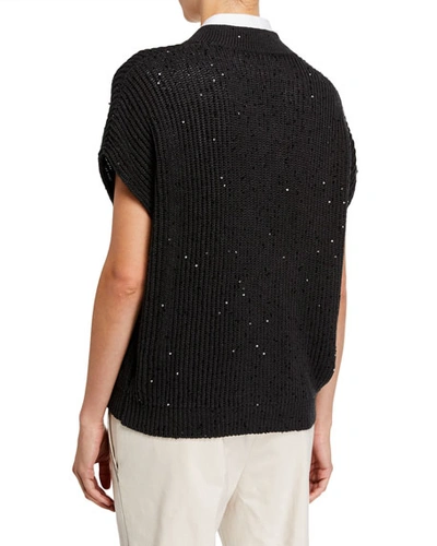 Shop Brunello Cucinelli Sequined English-ribbed Cardigan In Gray
