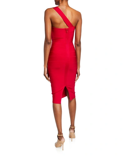 Shop Herve Leger Icon Asymmetric One-shoulder Dress In Magenta