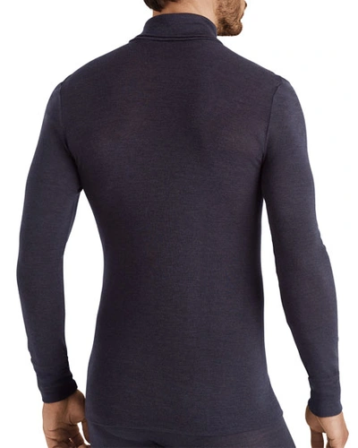 Shop Hanro Men's Wool-silk Turtleneck T-shirt In Gray