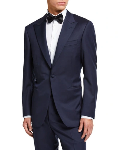 Shop Canali Wool Two-piece Tuxedo Suit With Satin Peak Lapel In Navy