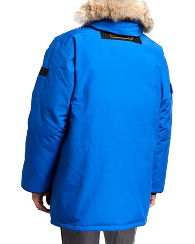Shop Canada Goose Men's Expedition Hooded Parka Coat W/ Removable Fur Trim In Royal Pbi Blue