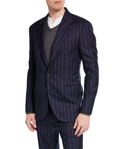 Shop Brunello Cucinelli Men's Wide Pinstriped Two-piece Suit In Navy