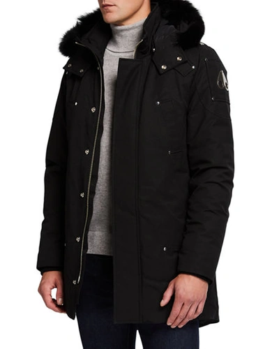 Shop Moose Knuckles Men's Stirling Down Parka Coat With Fur Trim In Black/black Fur