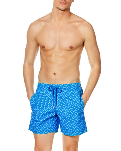 Shop Vilebrequin Men's Moorea Micro Turtle-print Swim Trunks In Bleu Hawai