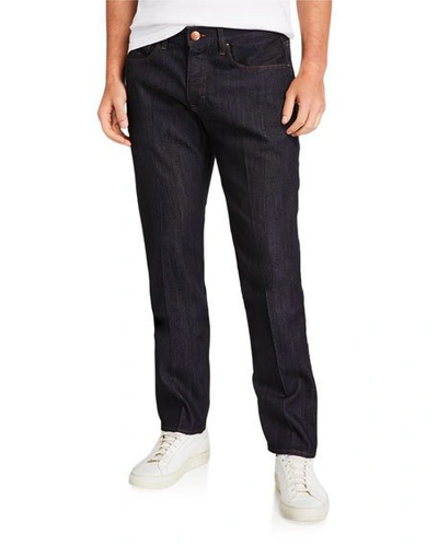 Shop Giorgio Armani Men's Straight-leg 10-oz. Stretch Denim Jeans In Dark Navy