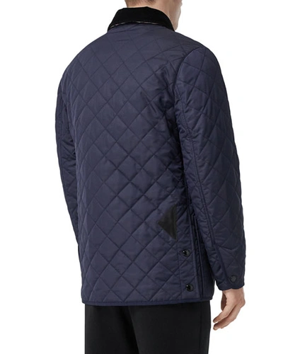 Shop Burberry Men's Cotswold Quilted Car Coat In Navy