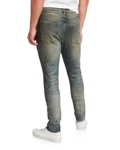 Shop Purple Men's Ripped-knee Slim Jeans With Raw Edges In Blue
