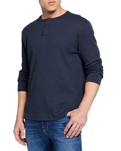 Shop Frame Men's Waffle-knit Henley Shirt In Navy