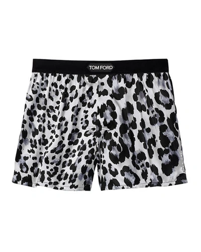 Shop Tom Ford Men's Logo-band Leopard Silk Boxers In White