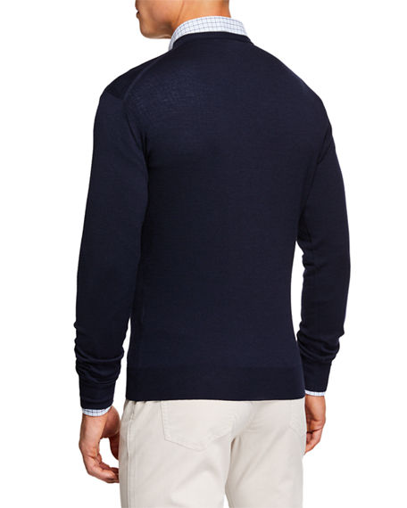 Peter Millar Excursionist Flex V-neck Wool Blend Sweater In Blue | ModeSens