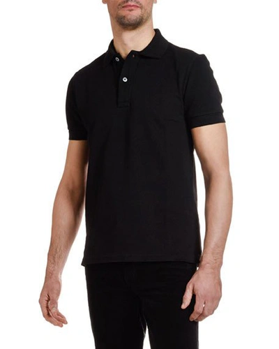 Shop Tom Ford Men's Pique-knit Polo Shirt, Black