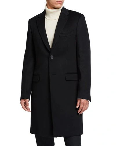 Shop Fendi Men's Solid Overcoat W/ Ff-print Fur Collar In Black
