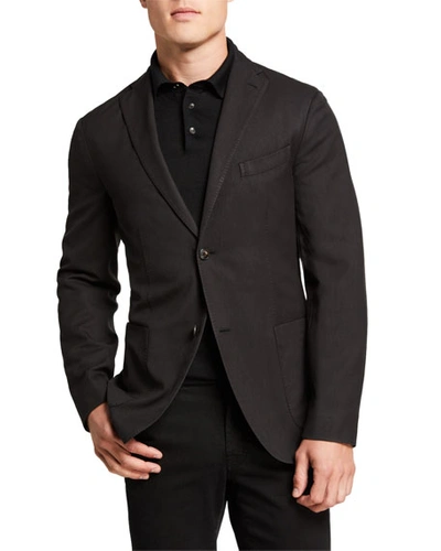 Shop Boglioli Men's Herringbone Two-button Wool Jacket In Black