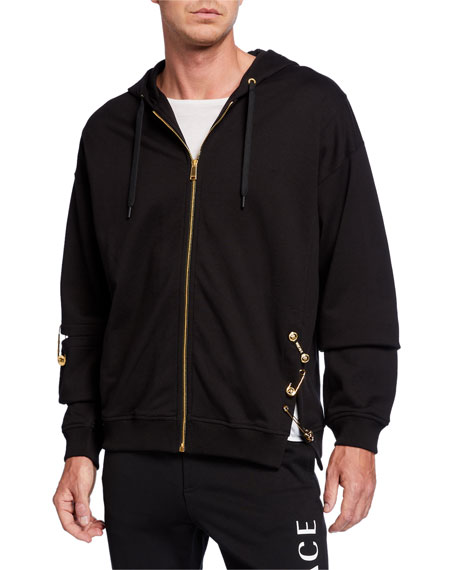 Download Versace Men's Safety-pin Zip-front Hoodie In Black | ModeSens