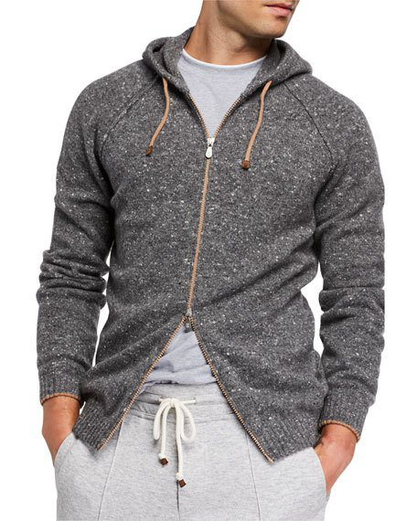 Brunello Cucinelli Men's Wool-Blend Zip Hoodie In Gray | ModeSens