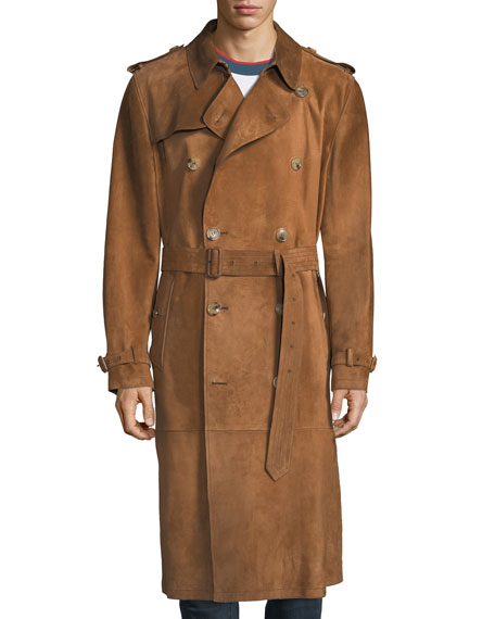 Burberry Kensington Suede Long Trench Coat In Brown | ModeSens