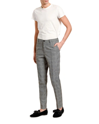 Shop Dolce & Gabbana Men's Glen Plaid Wool Flat-front Pants In Gray