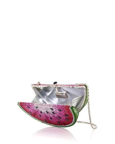 Shop Judith Leiber Slice Watermelon Clutch Bag In Silver/rose Multi
