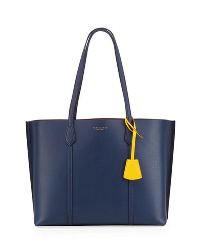 Shop Tory Burch Perry Leather Tote Bag In Navy