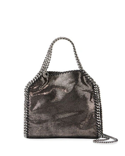 Shop Stella Mccartney Mini Falabella Metallic Chain Tote Bag In Gray