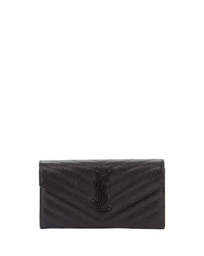 Shop Saint Laurent Ysl Monogram Large Flap Wallet In Grained Leather In Black