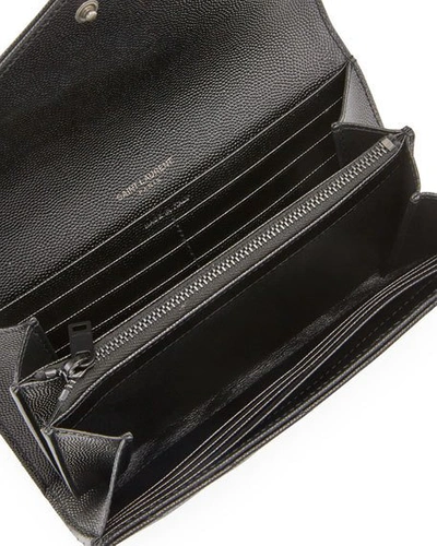 Shop Saint Laurent Ysl Monogram Large Flap Wallet In Grained Leather In Black