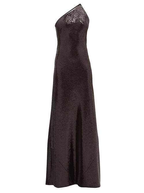 Galvan Gilded Roxy One-Shoulder Sequinned Gown In Black | ModeSens