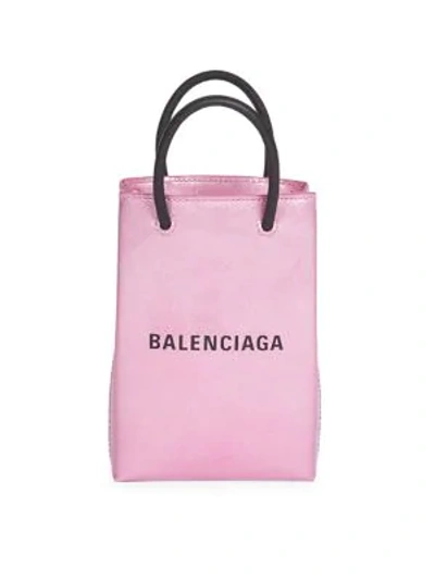 Shop Balenciaga Leather Phone Case In Fuchsia