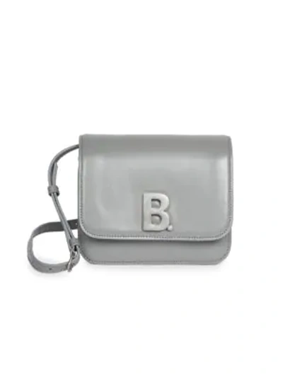 Shop Balenciaga Medium B Leather Crossbody Bag In Grey