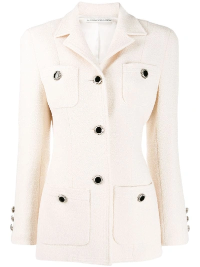 Shop Alessandra Rich Fitted Button Up Blazer In White
