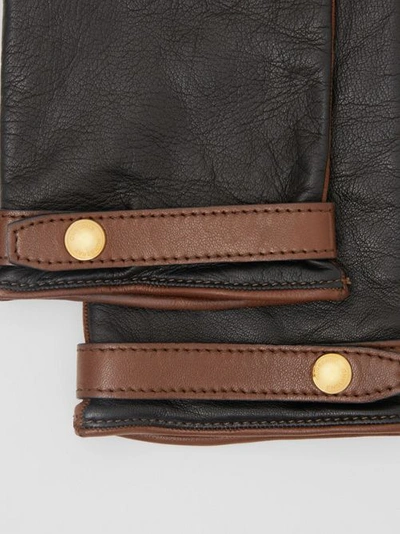 Shop Burberry Silk-lined Two-tone Lambskin Gloves In Black/brown
