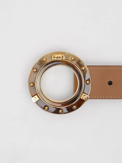 Shop Burberry Porthole Buckle Leather Belt In Light Camel