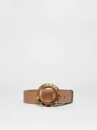 Shop Burberry Porthole Buckle Leather Belt In Light Camel