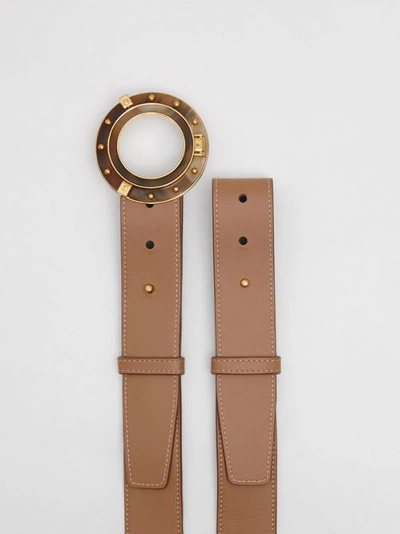 Shop Burberry Porthole Buckle Leather Belt In Light Camel