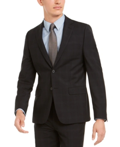 Shop Calvin Klein Men's Skinny-fit Infinite Stretch Black Plaid Suit Separate Jacket
