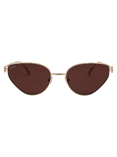 Shop Cartier Sunglasses In Gold Gold Brown